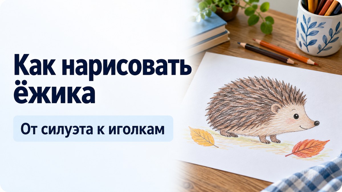 Как нарисовать ёжика: простые формы и осенний фон